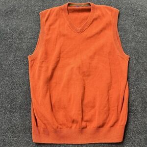 Day Flusser Sweater Vest Mens Large Orange Cotton V Neck Knit Sleeveless